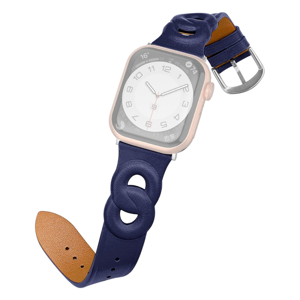 Rigtigt pænt Apple Watch Series 7 45mm Ægte læder Rem - Blå#serie_4