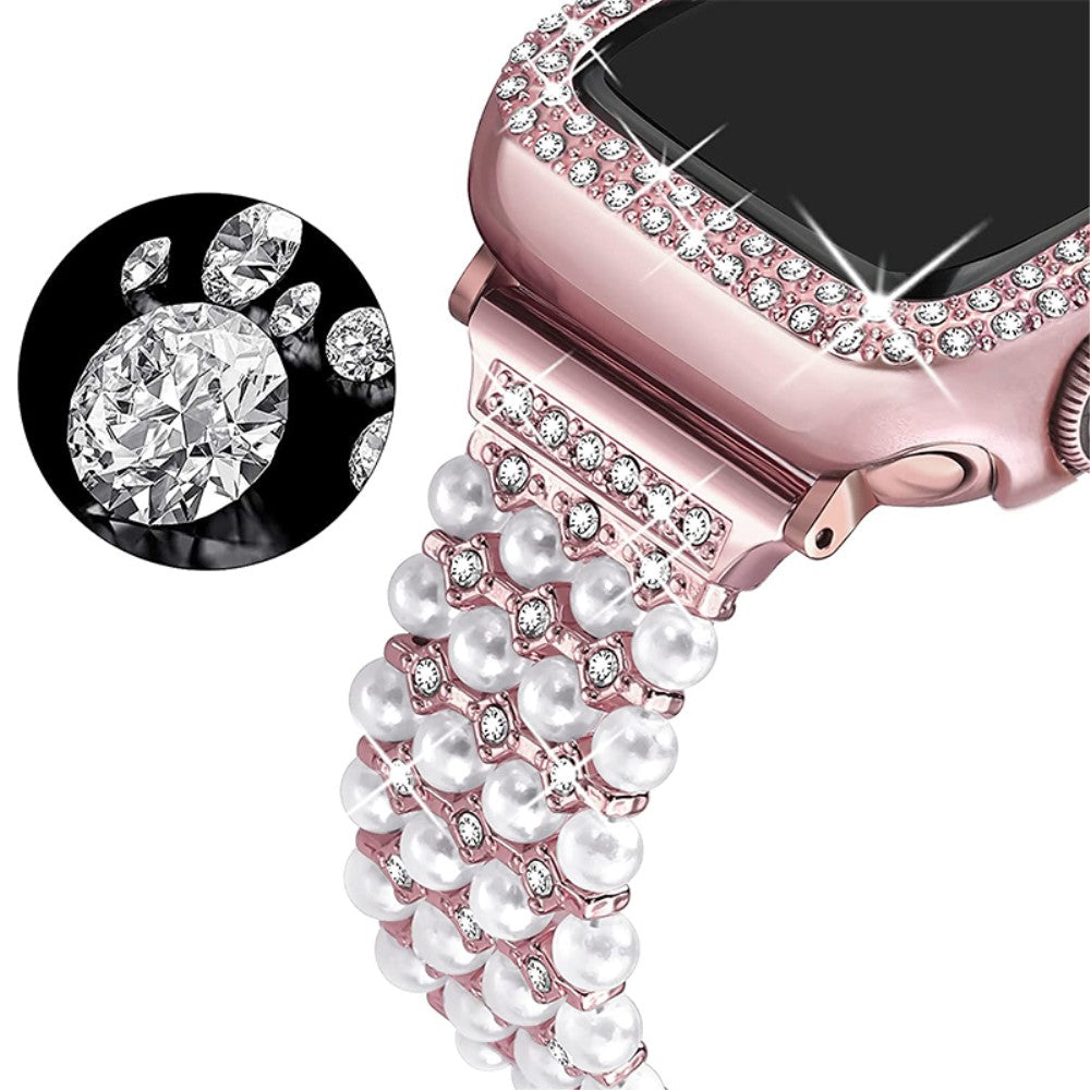 Glimrende Apple Watch Series 7 45mm Metal og Rhinsten Rem - Pink#serie_2