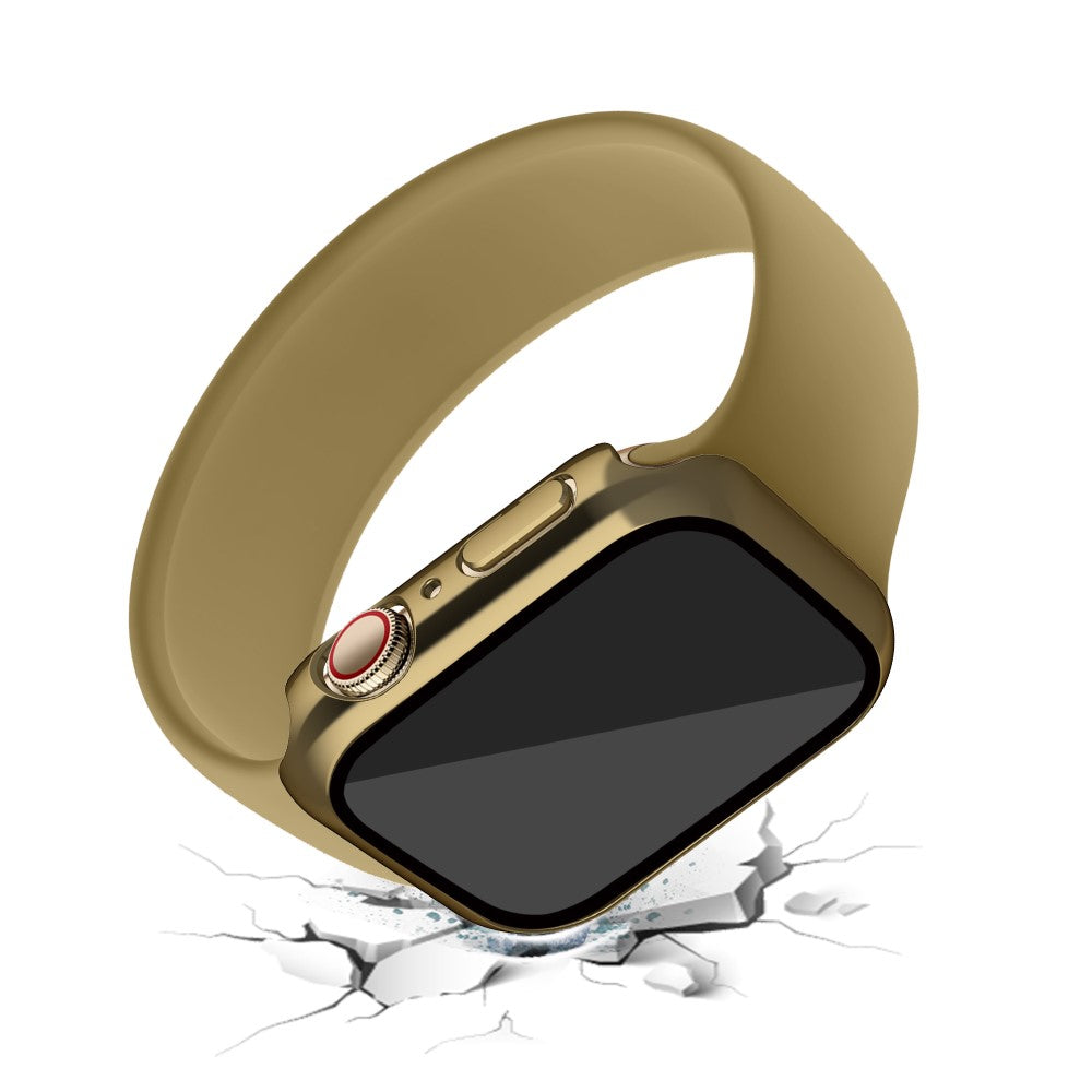 Super Pænt Apple Watch Series 7 45mm Cover med Skærmbeskytter i Plastik og Hærdet Glas - Guld#serie_5
