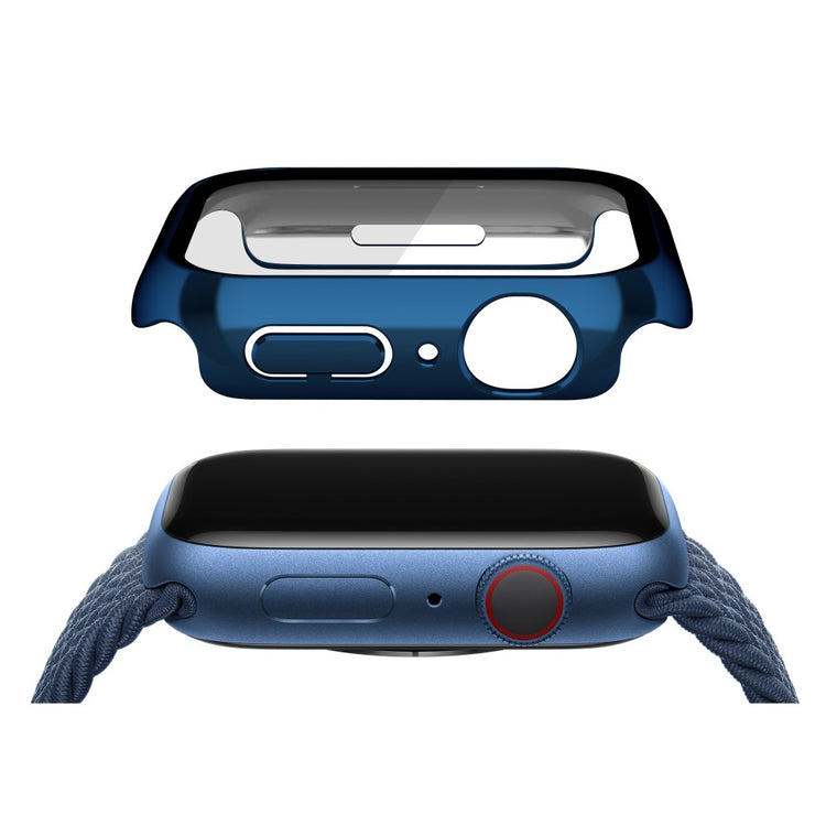 Super Pænt Apple Watch Series 7 45mm Cover med Skærmbeskytter i Plastik og Hærdet Glas - Blå#serie_6