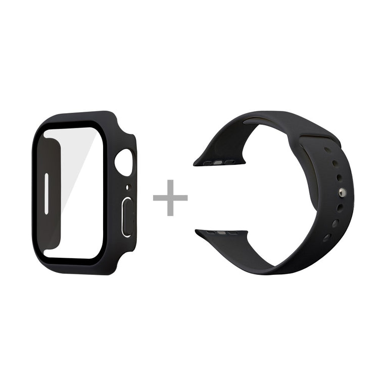 Apple Watch Series 7 45mm Silikone Rem med Cover og Hærdet Glas - Sort#serie_1