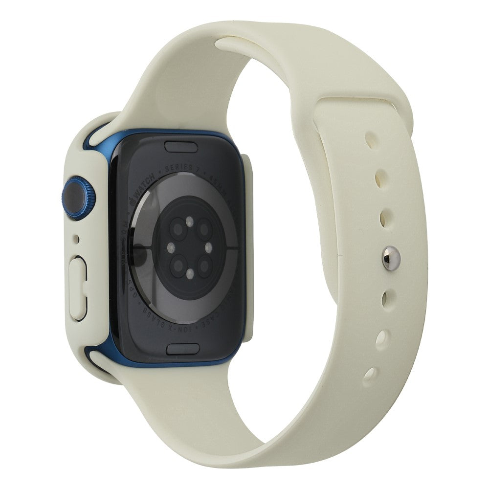 Apple Watch Series 7 45mm Silikone Rem med Cover og Hærdet Glas - Hvid#serie_13