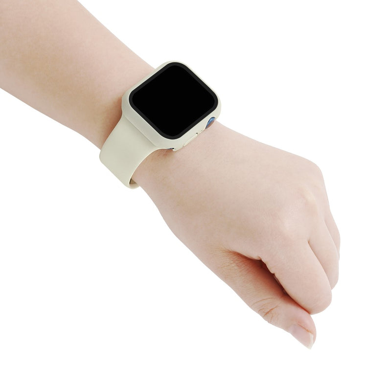 Apple Watch Series 7 45mm Silikone Rem med Cover og Hærdet Glas - Hvid#serie_13