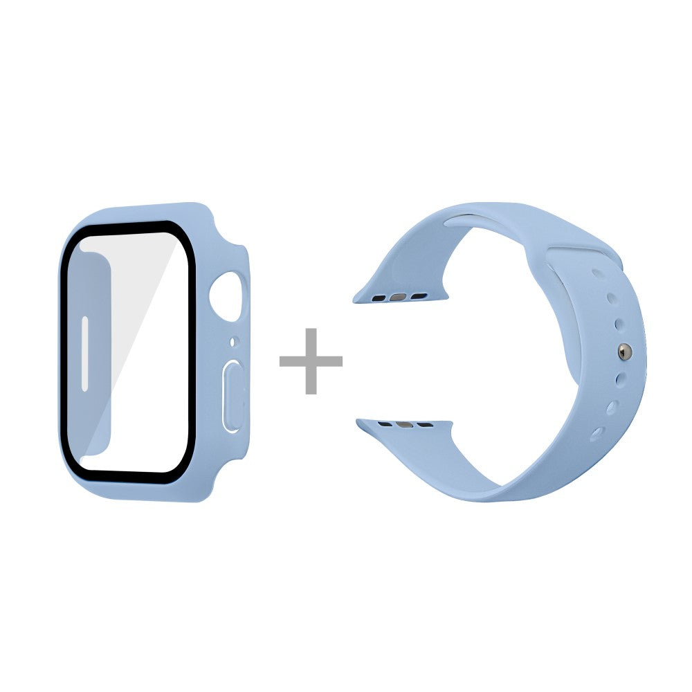 Apple Watch Series 7 45mm Silikone Rem med Cover og Hærdet Glas - Blå#serie_14