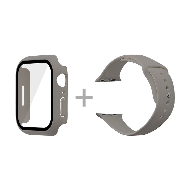Apple Watch Series 7 45mm Silikone Rem med Cover og Hærdet Glas - Sølv#serie_16