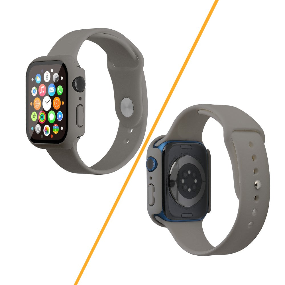 Apple Watch Series 7 45mm Silikone Rem med Cover og Hærdet Glas - Sølv#serie_16