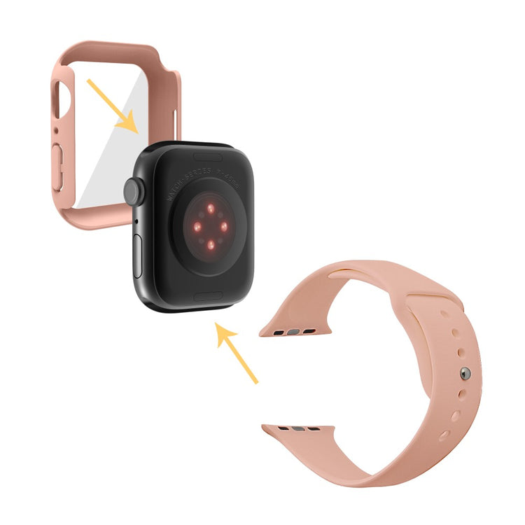 Apple Watch Series 7 45mm Silikone Rem med Cover og Hærdet Glas - Pink#serie_17