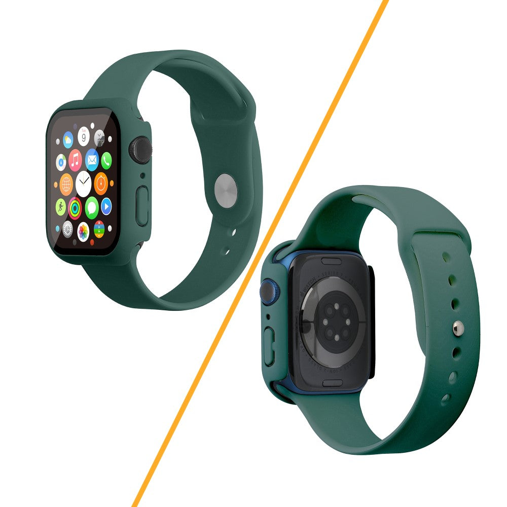 Apple Watch Series 7 45mm Silikone Rem med Cover og Hærdet Glas - Grøn#serie_18