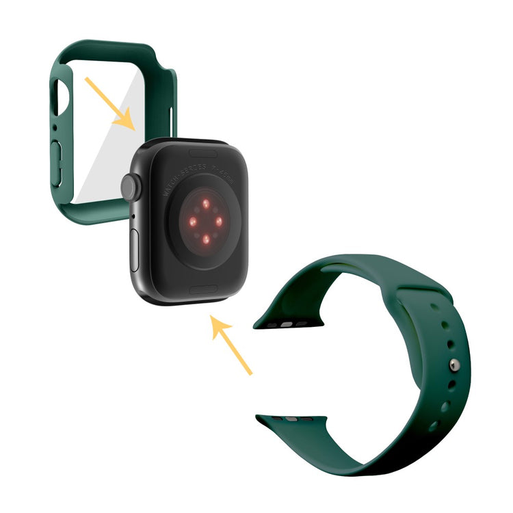Apple Watch Series 7 45mm Silikone Rem med Cover og Hærdet Glas - Grøn#serie_18