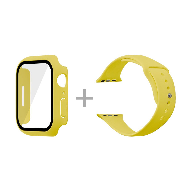 Apple Watch Series 7 45mm Silikone Rem med Cover og Hærdet Glas - Gul#serie_20