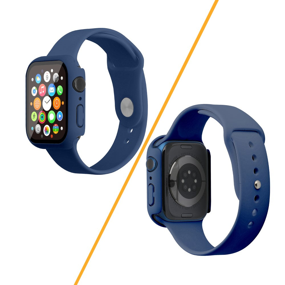 Apple Watch Series 7 45mm Silikone Rem med Cover og Hærdet Glas - Blå#serie_24