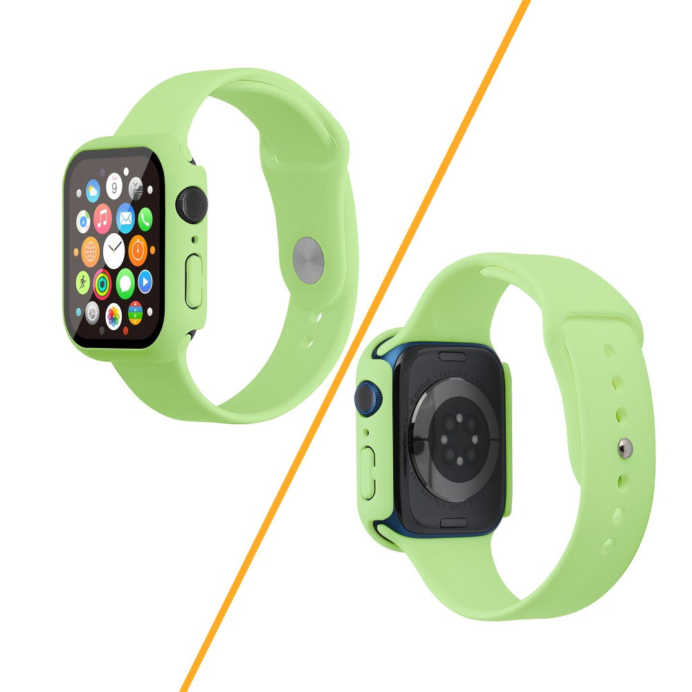 Apple Watch Series 7 45mm Silikone Rem med Cover og Hærdet Glas - Grøn#serie_25