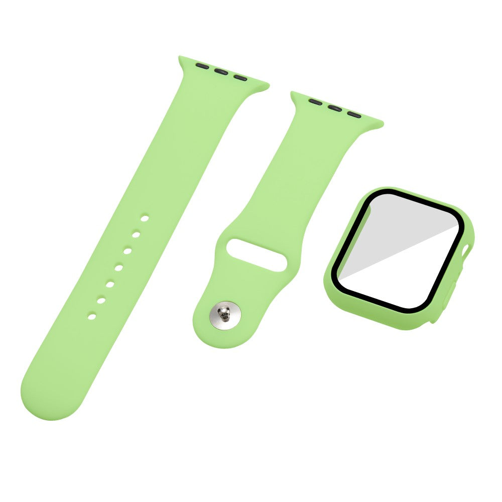 Apple Watch Series 7 45mm Silikone Rem med Cover og Hærdet Glas - Grøn#serie_25