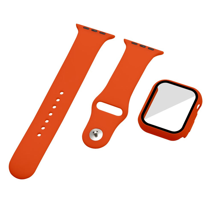 Apple Watch Series 7 45mm Silikone Rem med Cover og Hærdet Glas - Orange#serie_26