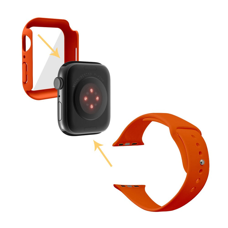 Apple Watch Series 7 45mm Silikone Rem med Cover og Hærdet Glas - Orange#serie_26
