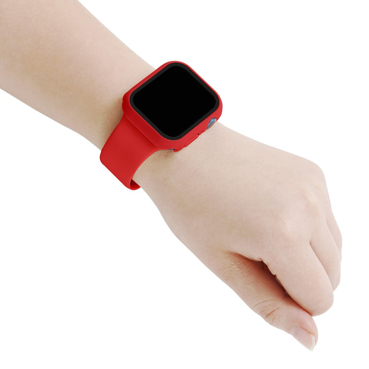 Apple Watch Series 7 45mm Silikone Rem med Cover og Hærdet Glas - Rød#serie_4