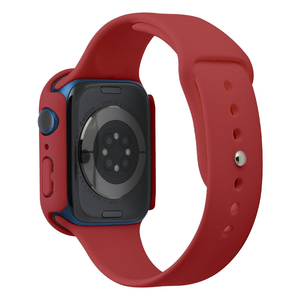 Apple Watch Series 7 45mm Silikone Rem med Cover og Hærdet Glas - Rød#serie_5