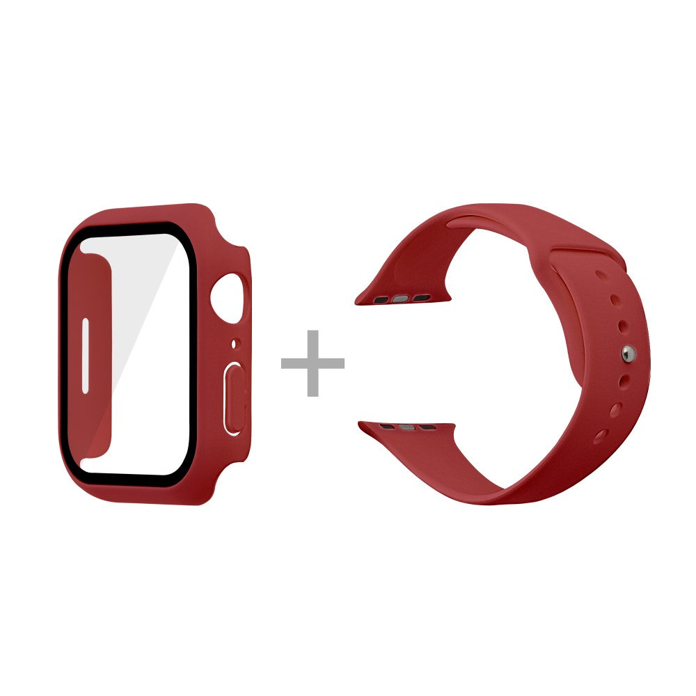 Apple Watch Series 7 45mm Silikone Rem med Cover og Hærdet Glas - Rød#serie_5