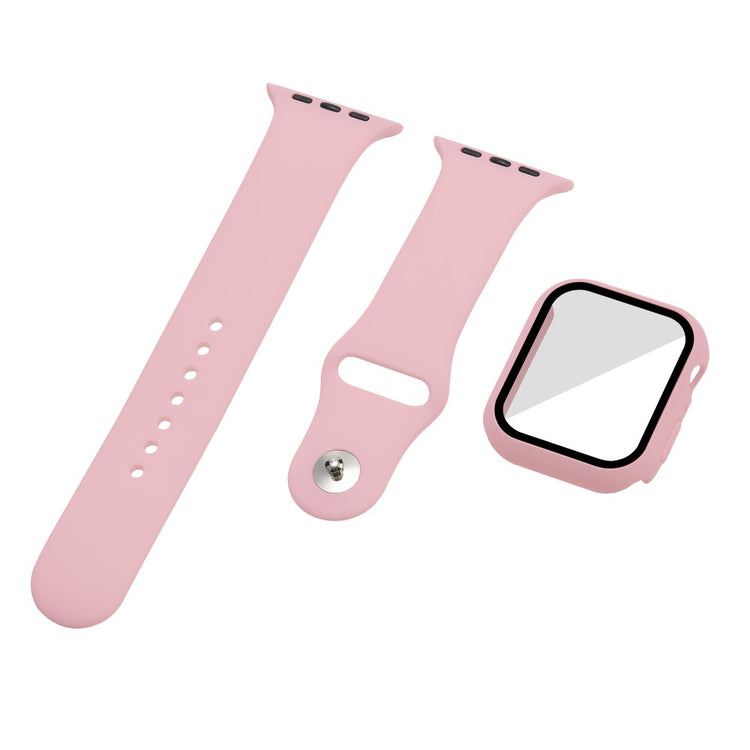 Apple Watch Series 7 45mm Silikone Rem med Cover og Hærdet Glas - Pink#serie_6