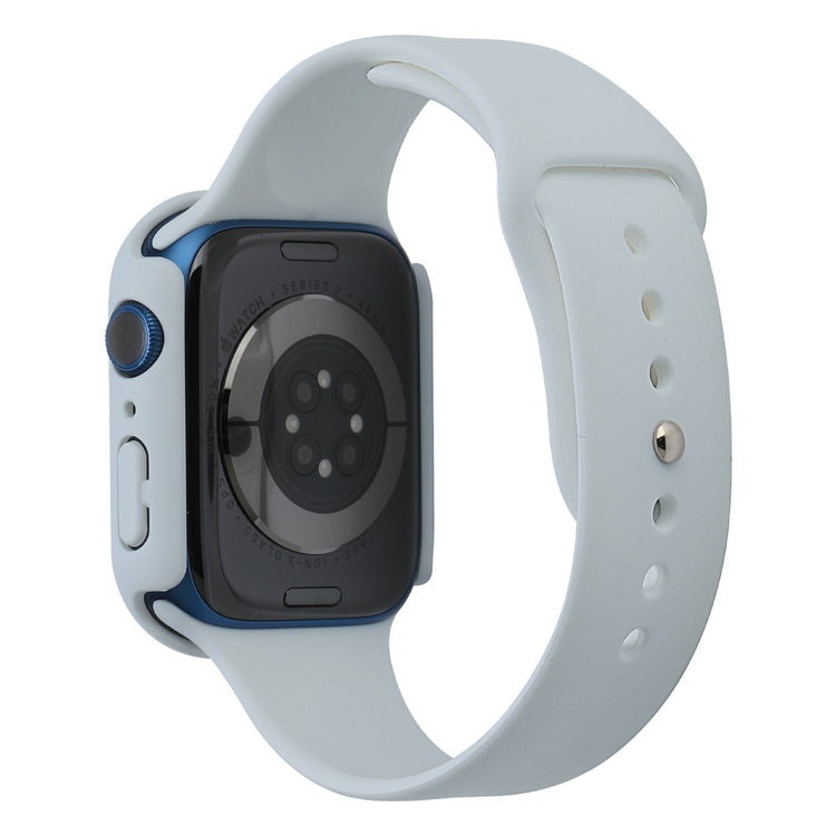 Apple Watch Series 7 45mm Silikone Rem med Cover og Hærdet Glas - Sølv#serie_8