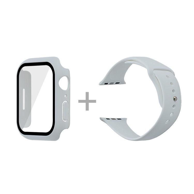 Apple Watch Series 7 45mm Silikone Rem med Cover og Hærdet Glas - Sølv#serie_8