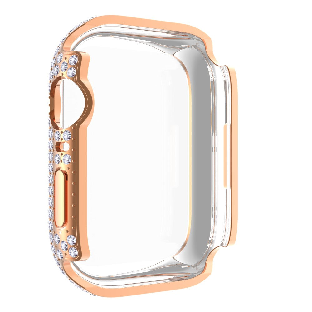 Mega Fint Apple Watch Series 7 45mm Cover med Skærmbeskytter i Plastik og Rhinsten - Pink#serie_1