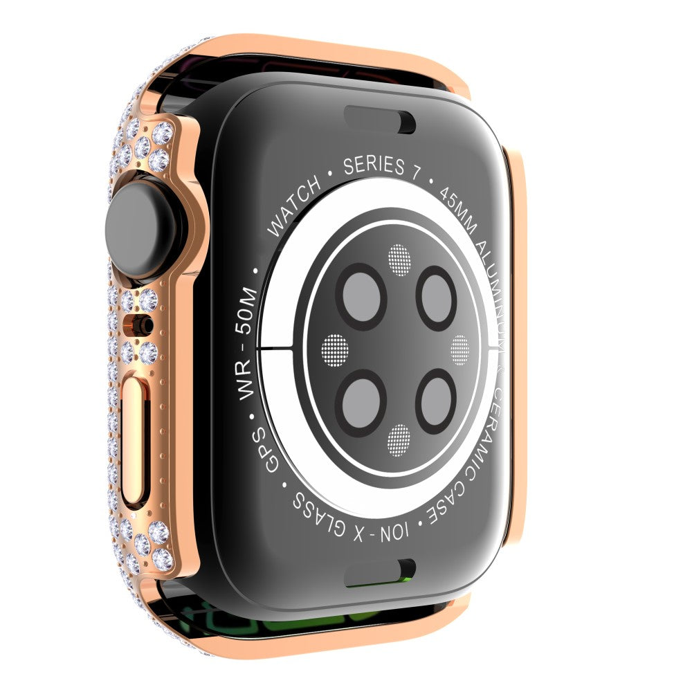 Mega Fint Apple Watch Series 7 45mm Cover med Skærmbeskytter i Plastik og Rhinsten - Pink#serie_1