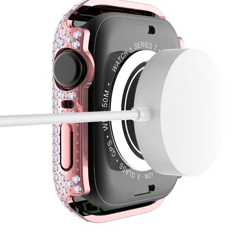 Mega Fint Apple Watch Series 7 45mm Cover med Skærmbeskytter i Plastik og Rhinsten - Pink#serie_2