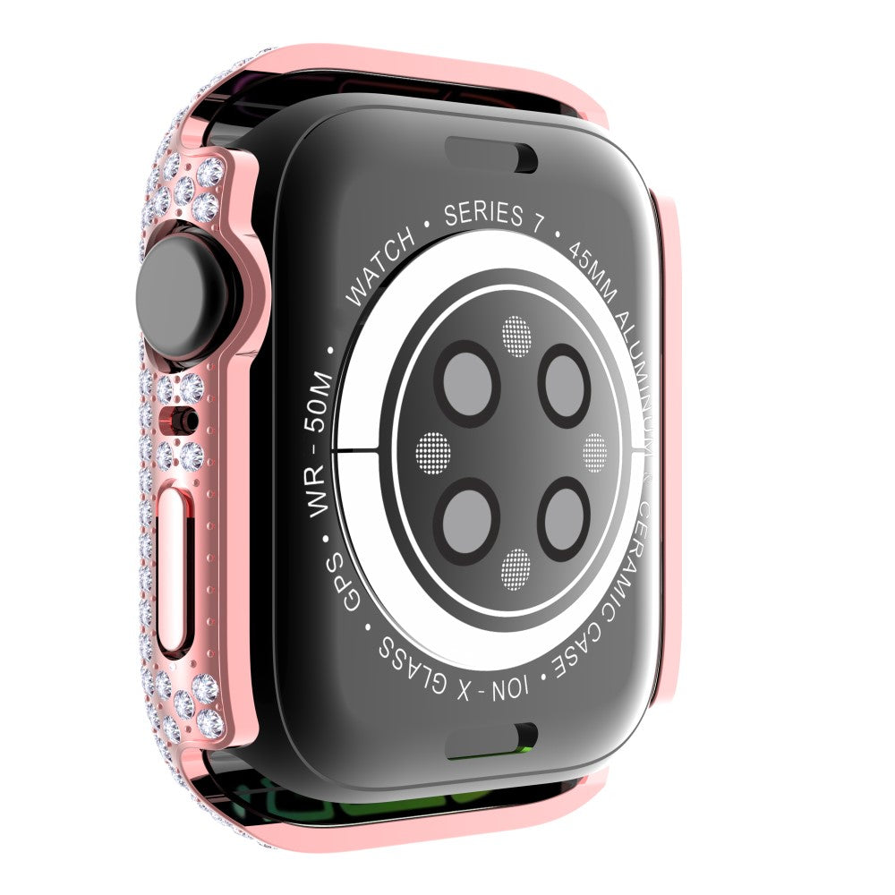 Mega Fint Apple Watch Series 7 45mm Cover med Skærmbeskytter i Plastik og Rhinsten - Pink#serie_2