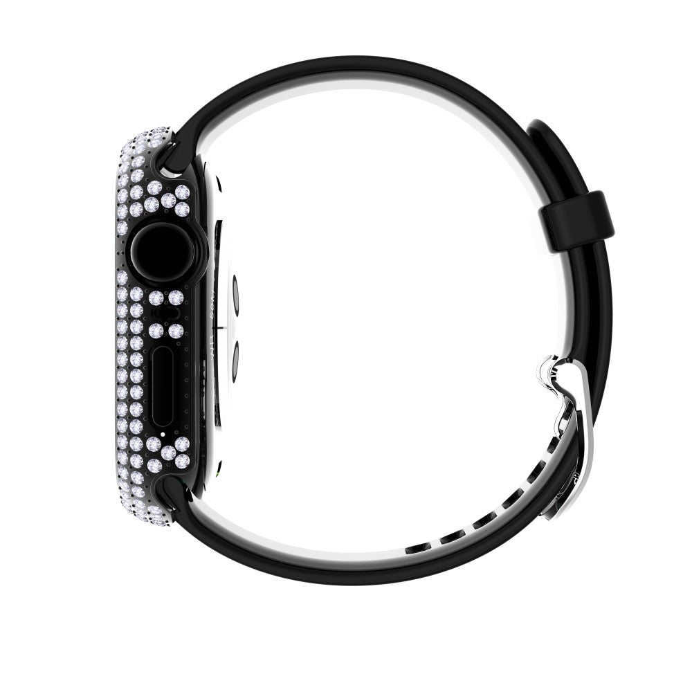 Mega Fint Apple Watch Series 7 45mm Cover med Skærmbeskytter i Plastik og Rhinsten - Sort#serie_3