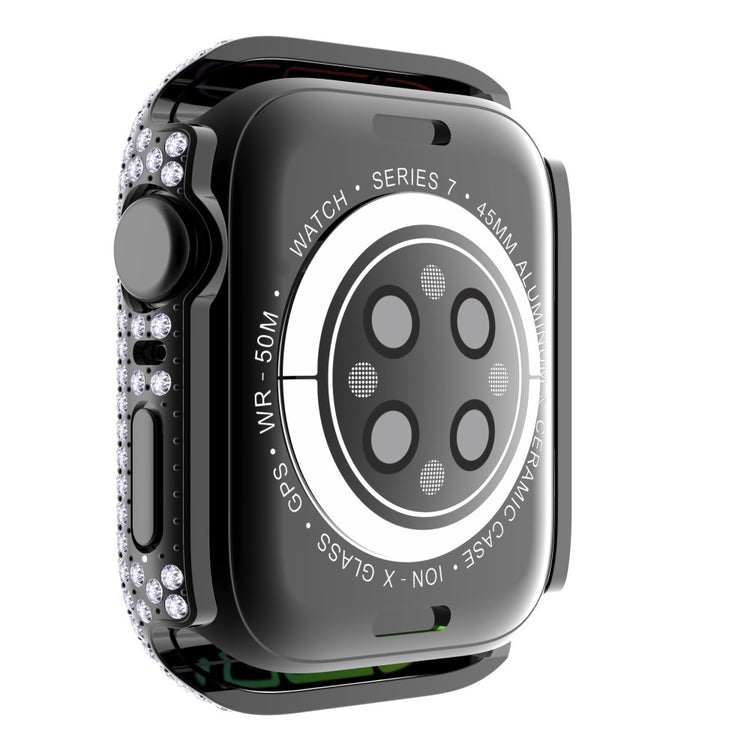 Mega Fint Apple Watch Series 7 45mm Cover med Skærmbeskytter i Plastik og Rhinsten - Sort#serie_3