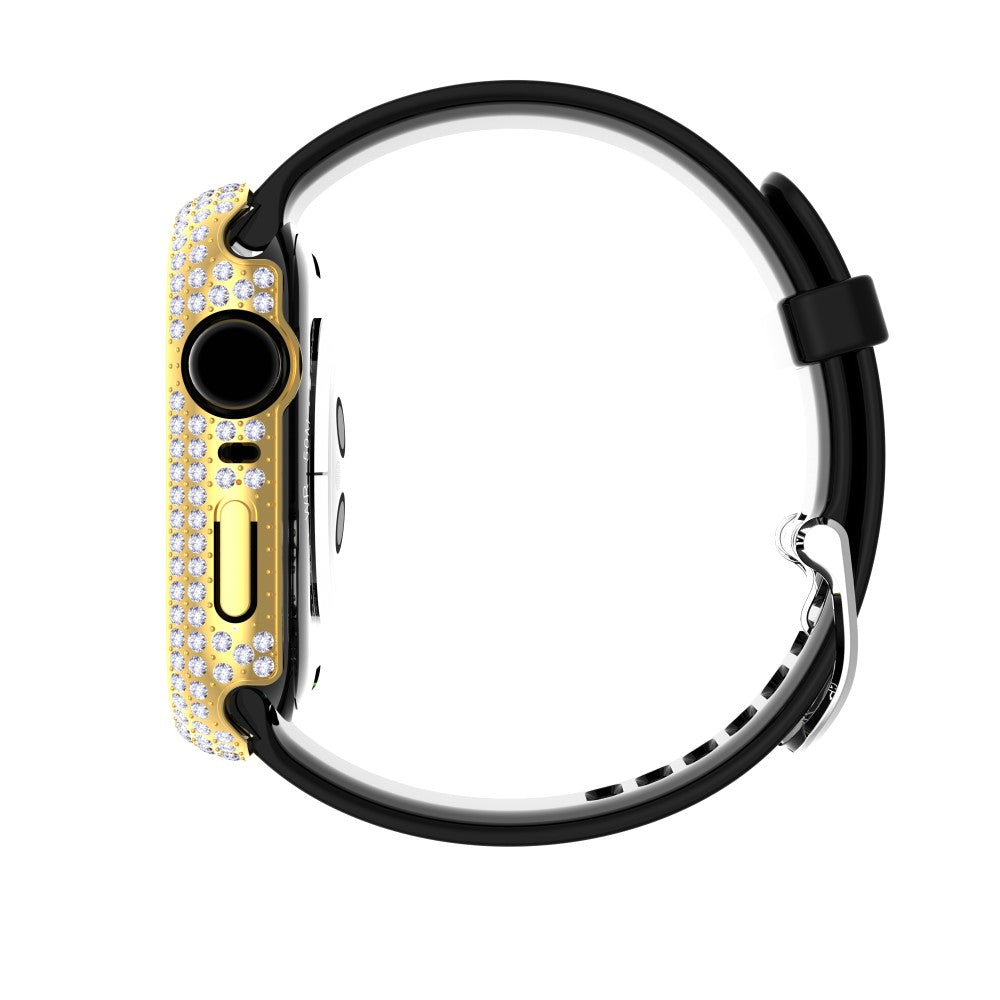 Mega Fint Apple Watch Series 7 45mm Cover med Skærmbeskytter i Plastik og Rhinsten - Guld#serie_4