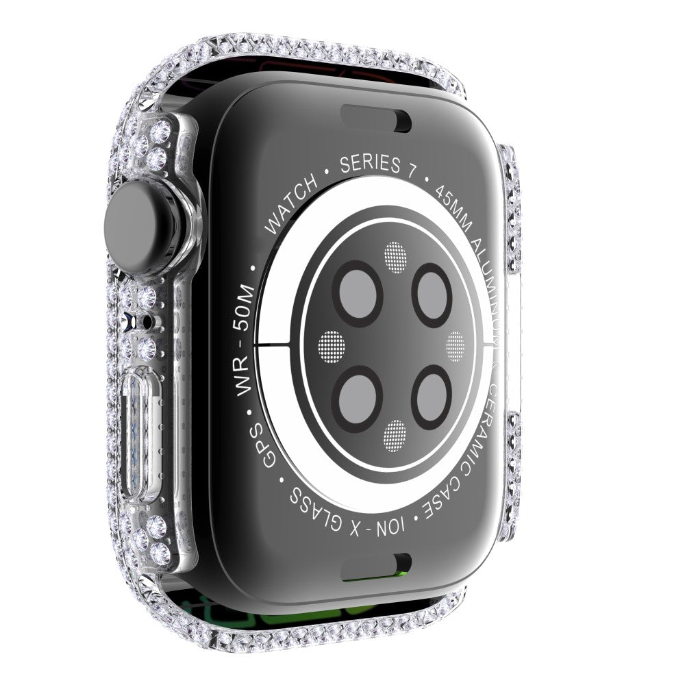 Mega Fint Apple Watch Series 7 45mm Cover med Skærmbeskytter i Plastik og Rhinsten - Gennemsigtig#serie_5