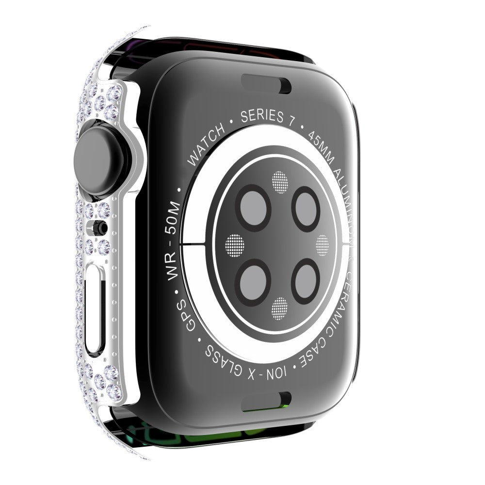Mega Fint Apple Watch Series 7 45mm Cover med Skærmbeskytter i Plastik og Rhinsten - Sølv#serie_6