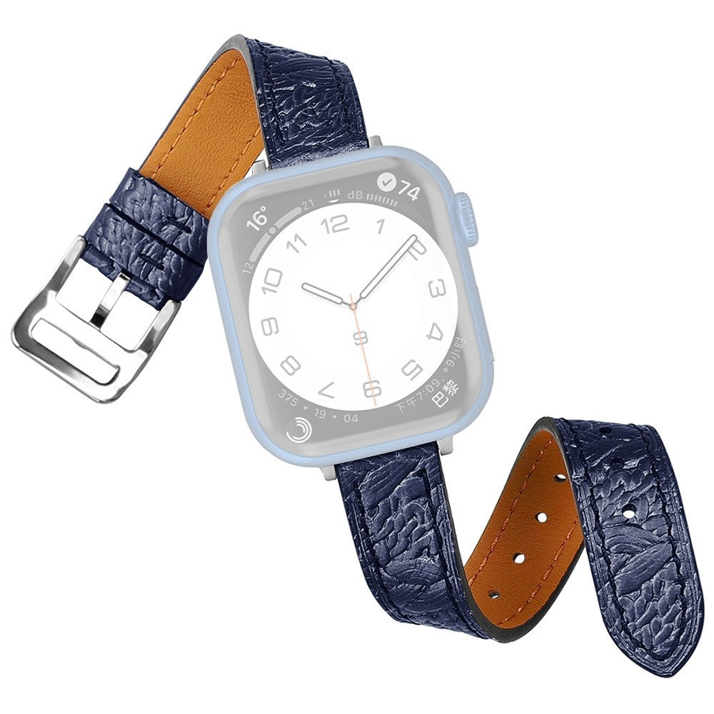 Super sejt Apple Watch Series 7 45mm Ægte læder Rem - Blå#serie_2