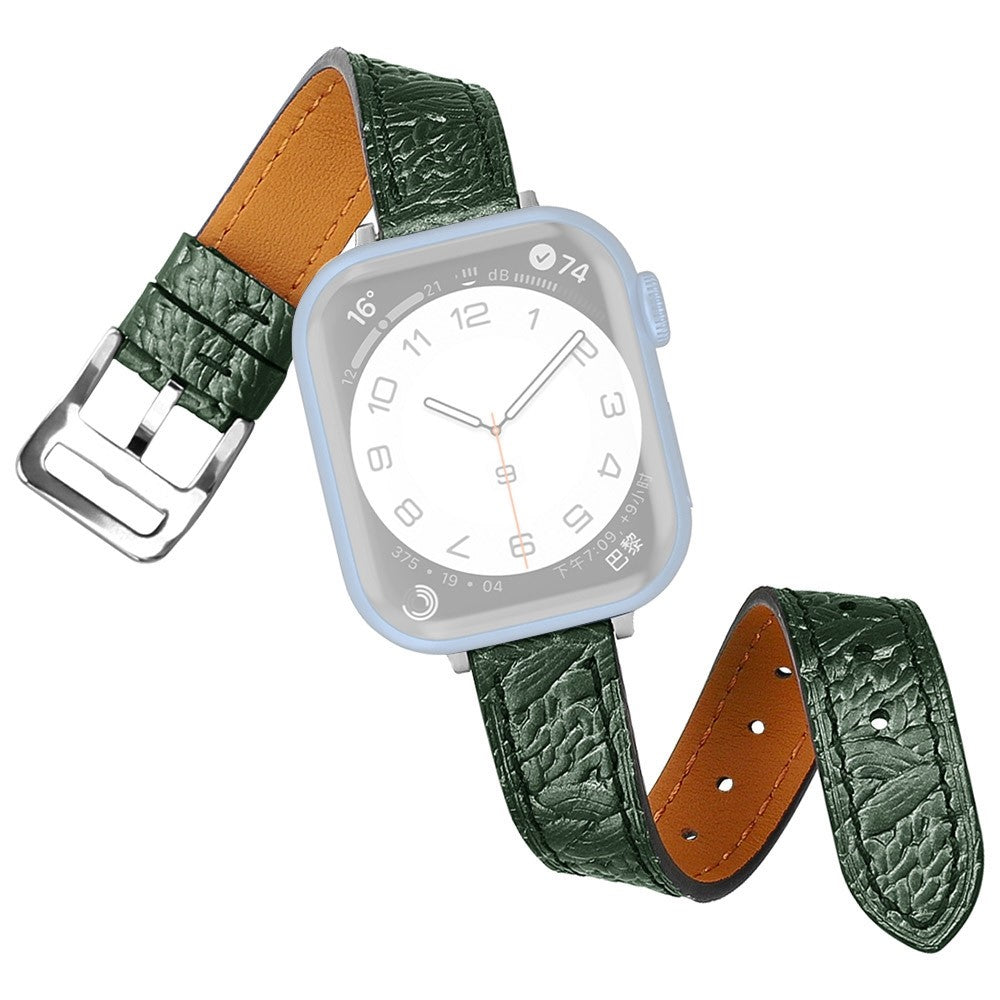 Super sejt Apple Watch Series 7 45mm Ægte læder Rem - Grøn#serie_3