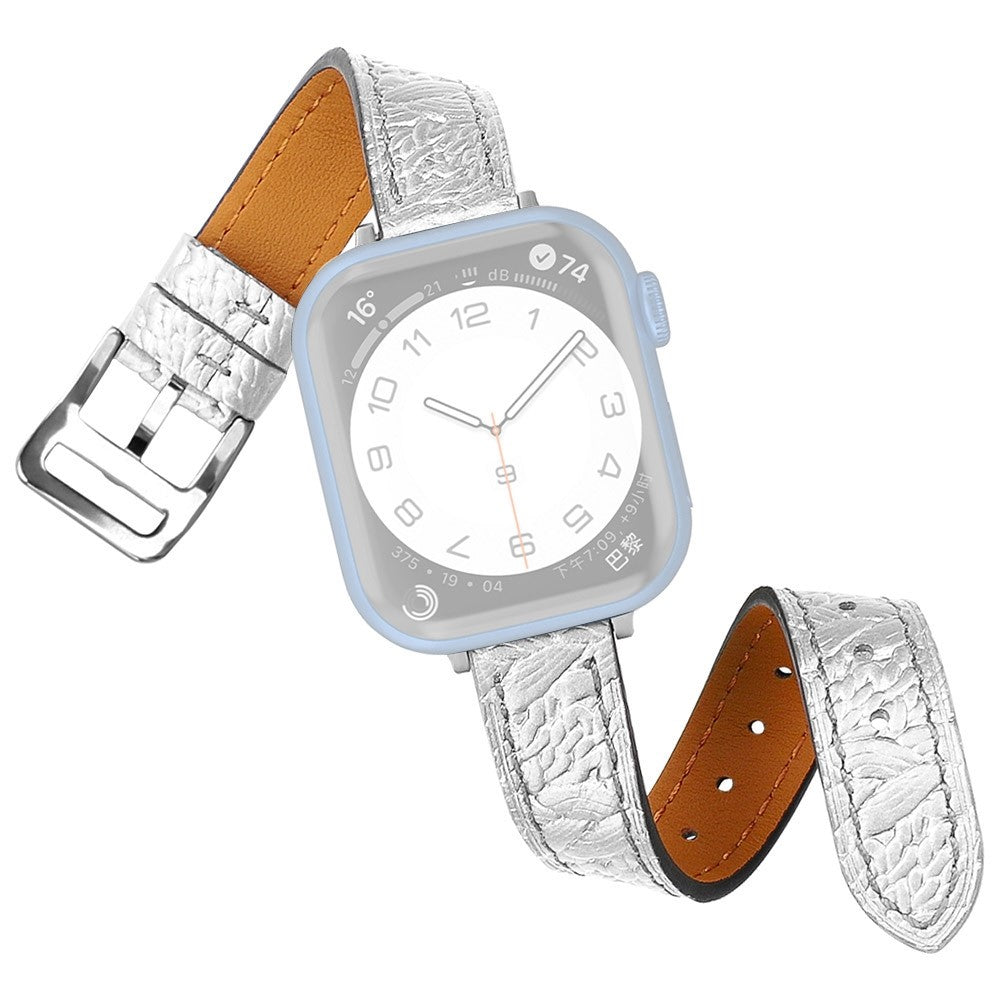 Super sejt Apple Watch Series 7 45mm Ægte læder Rem - Sølv#serie_4