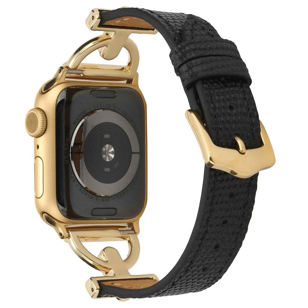 Cool Apple Watch Series 7 45mm Metal og Kunstlæder Rem - Guld#serie_2