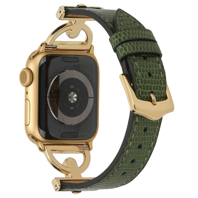 Cool Apple Watch Series 7 45mm Metal og Kunstlæder Rem - Guld#serie_4