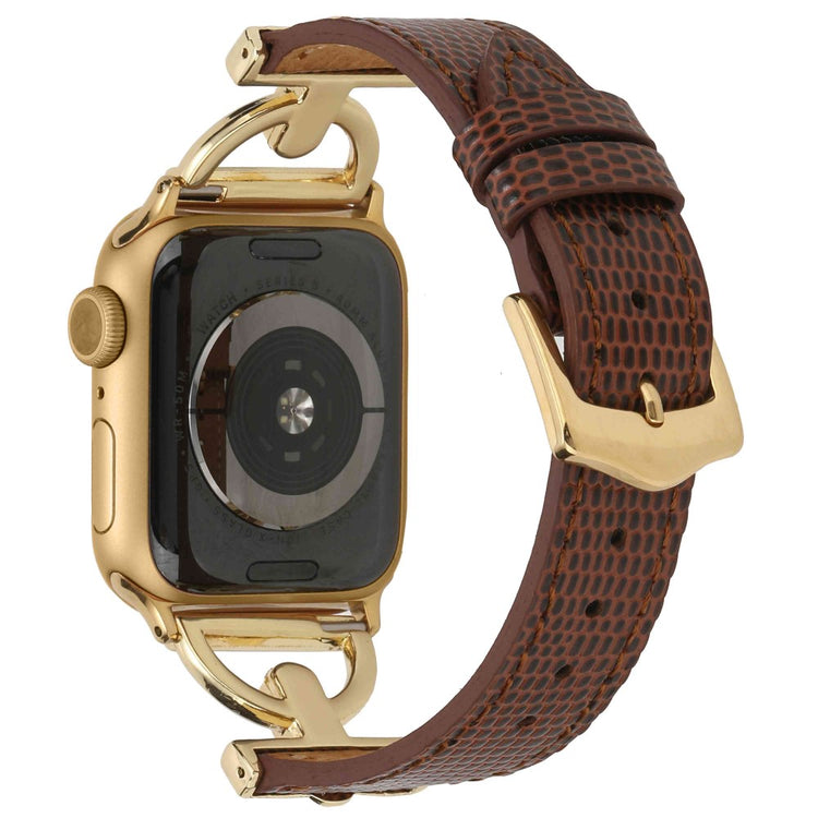 Cool Apple Watch Series 7 45mm Metal og Kunstlæder Rem - Guld#serie_5