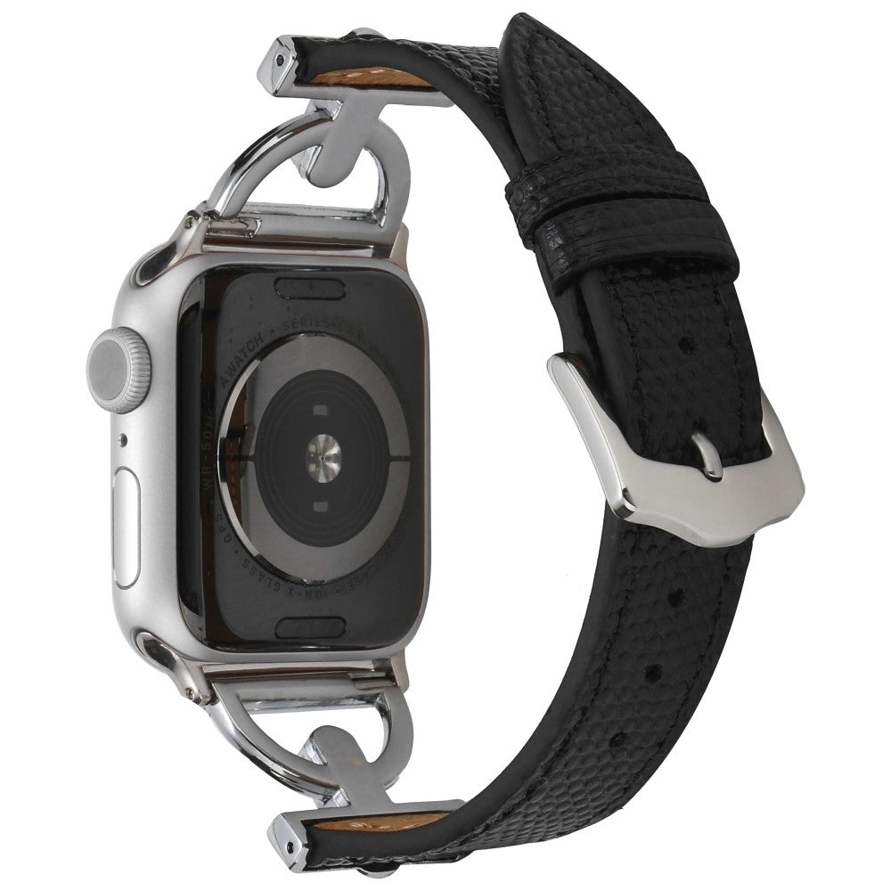 Cool Apple Watch Series 7 45mm Metal og Kunstlæder Rem - Sølv#serie_7