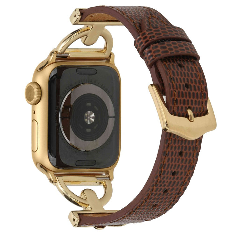 Cool Apple Watch Series 7 45mm Metal og Kunstlæder Rem - Guld#serie_8