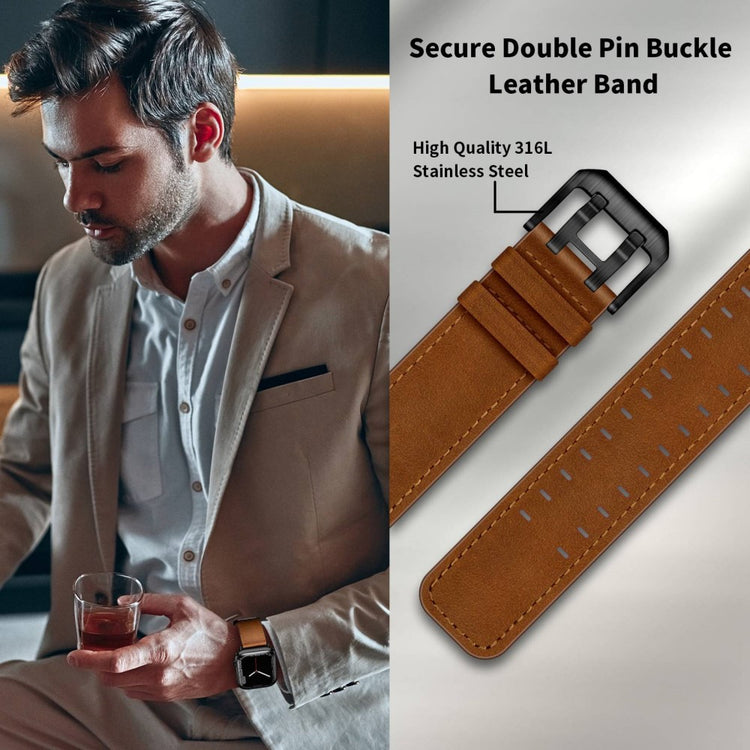 Slidstærk Apple Watch Series 7 45mm Ægte læder Urrem - Brun#serie_5