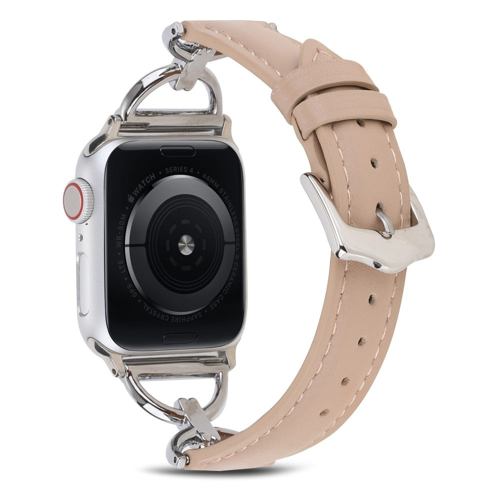 Rigtigt hårdfør Apple Watch Series 7 45mm Ægte læder Rem - Beige#serie_5