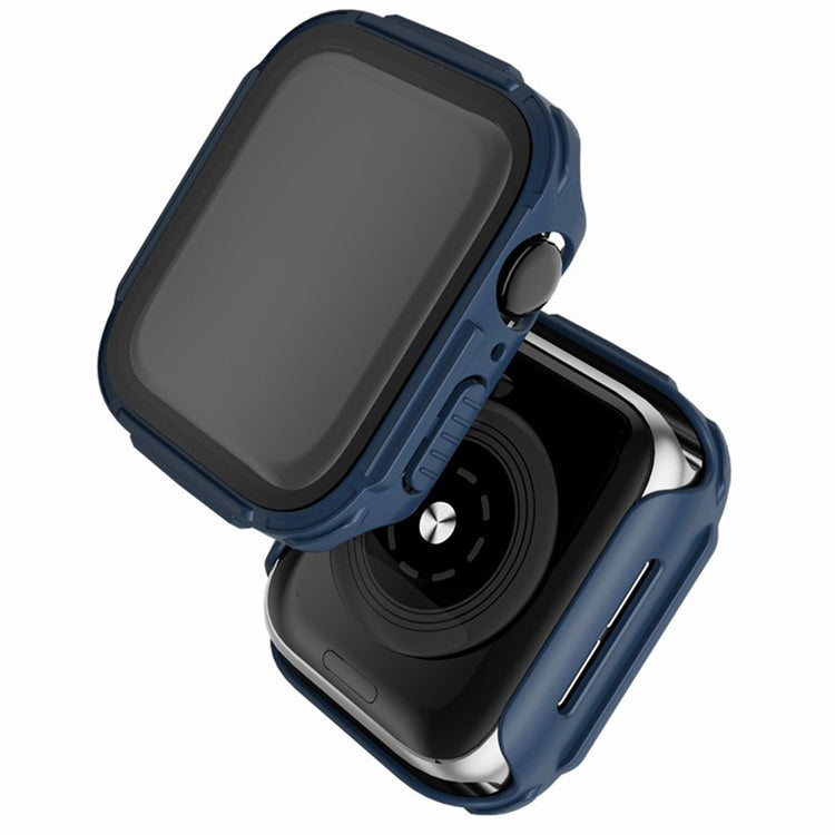 Rigtigt Fint Apple Watch Series 7 45mm Cover med Skærmbeskytter i Plastik og Hærdet Glas - Blå#serie_1