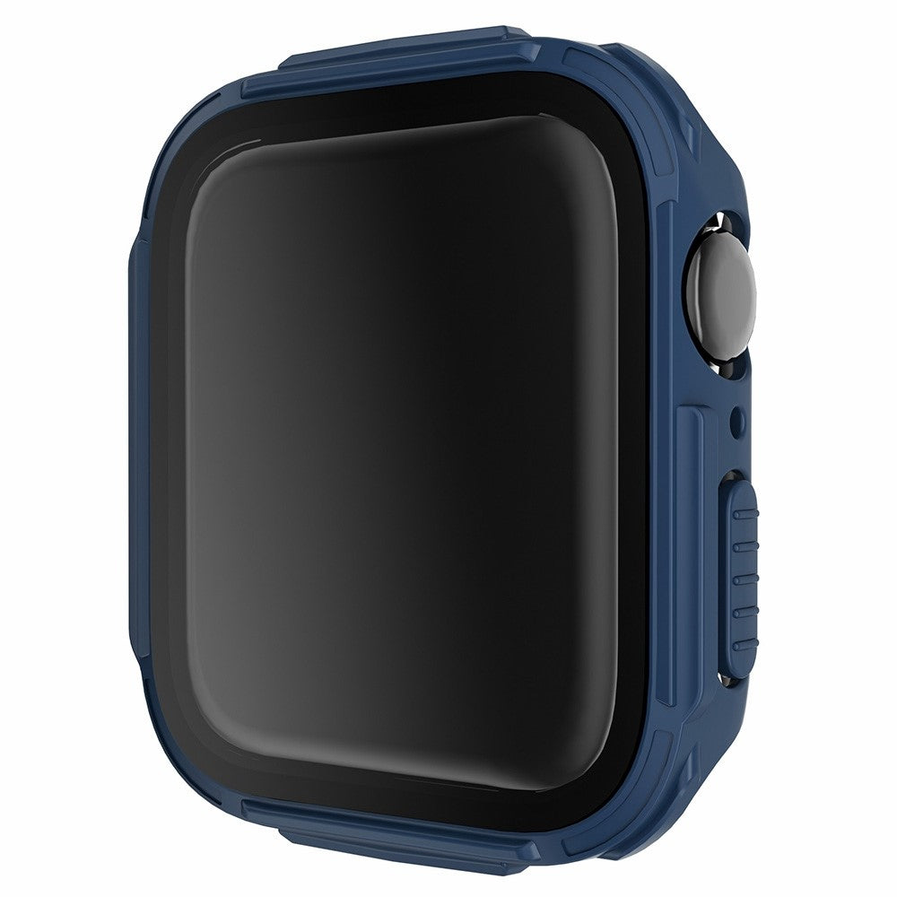 Rigtigt Fint Apple Watch Series 7 45mm Cover med Skærmbeskytter i Plastik og Hærdet Glas - Blå#serie_1