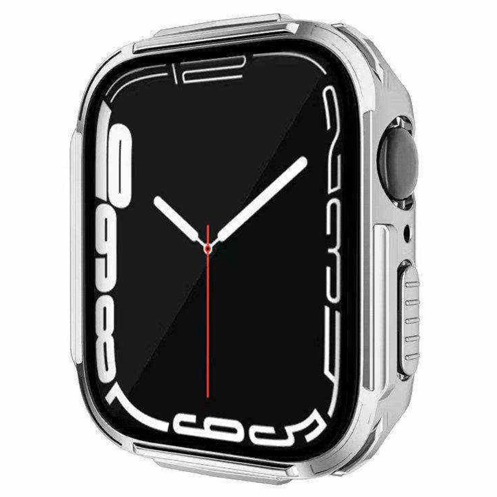 Rigtigt Fint Apple Watch Series 7 45mm Cover med Skærmbeskytter i Plastik og Hærdet Glas - Sølv#serie_7