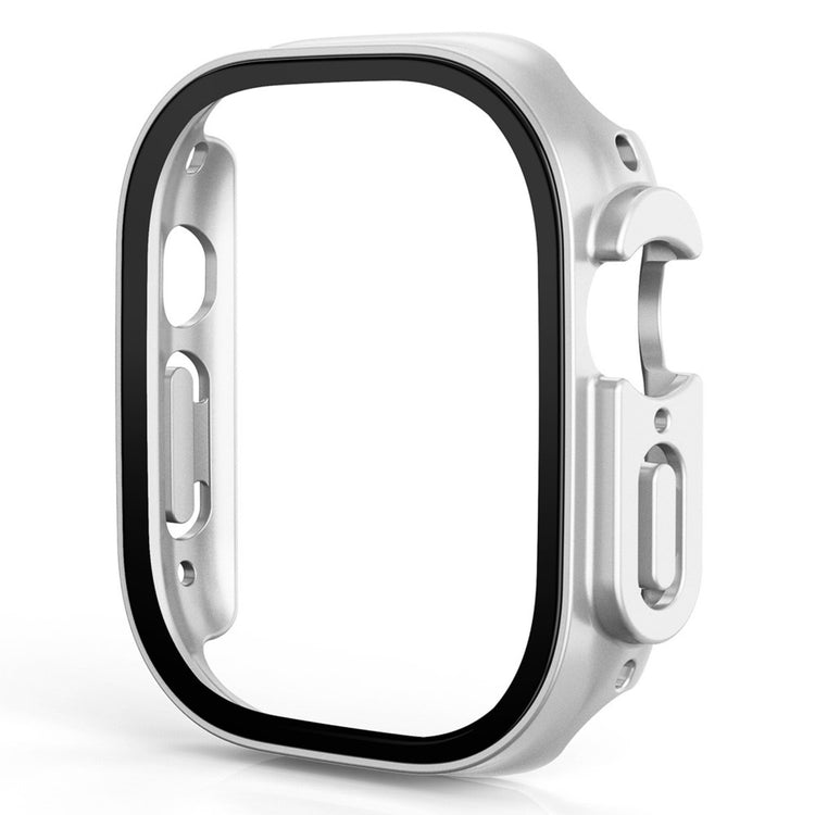 Beskyttende Apple Watch Ultra Cover med Skærmbeskytter i Plastik og Hærdet Glas - Sølv#serie_21