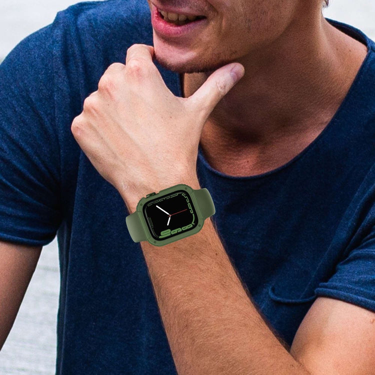 Fed Apple Watch Series 8 (41mm) / Apple Watch Series 7 41mm Cover med Skærmbeskytter i Plastik og Hærdet Glas - Grøn#serie_3