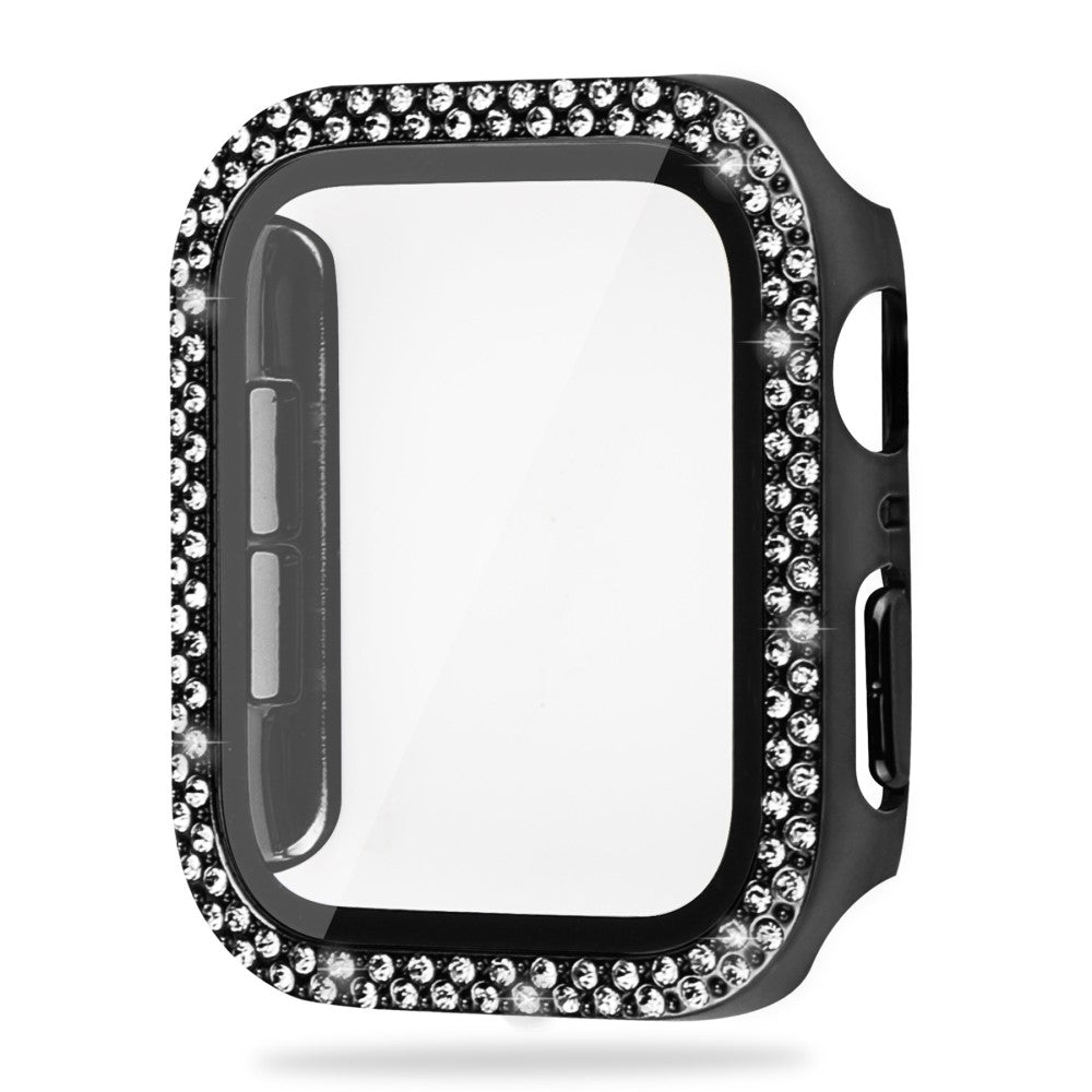 Godt Apple Watch Series 8 (41mm) / Apple Watch Series 7 41mm Cover med Skærmbeskytter i Plastik, Rhinsten og Hærdet Glas - Sort#serie_1